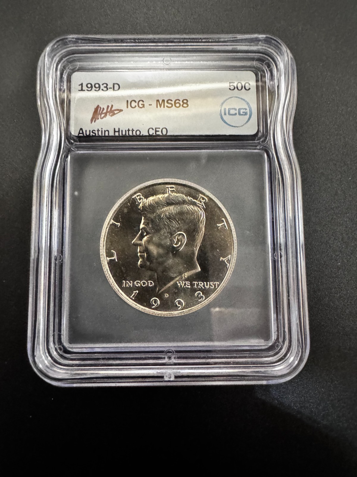 1993 D Kennedy Half Dollar ICG MS68 AUSTIN HUTTO SIGNED