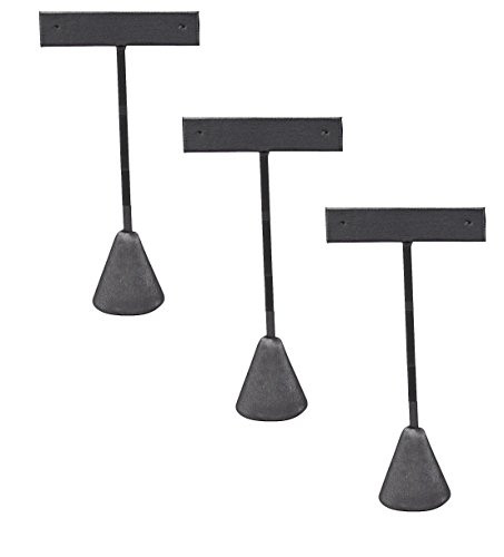 888 Display USA  - 3 Steel Grey Faux Leather Earring T Stand Showcase Displays
