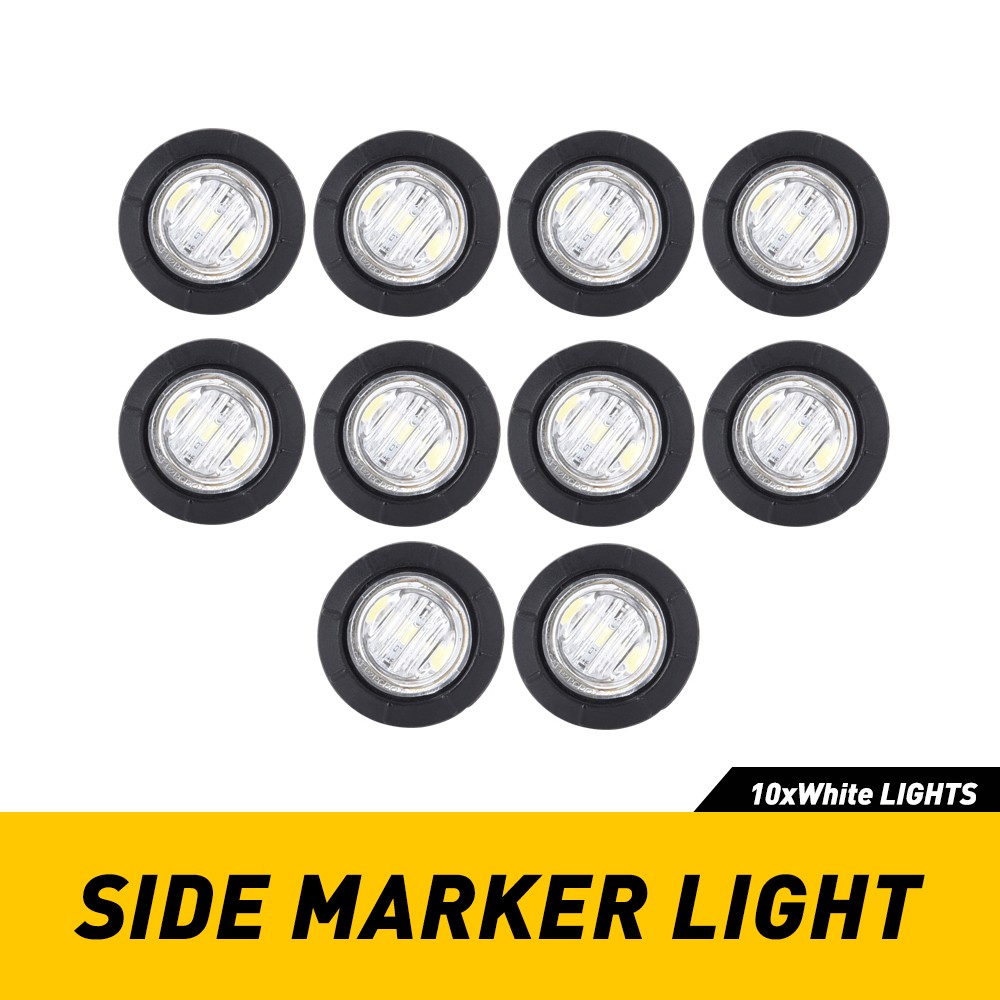 10PCS LED Side Marker Clearance Lights Trailer Truck White 3/4" Round Waterproof
