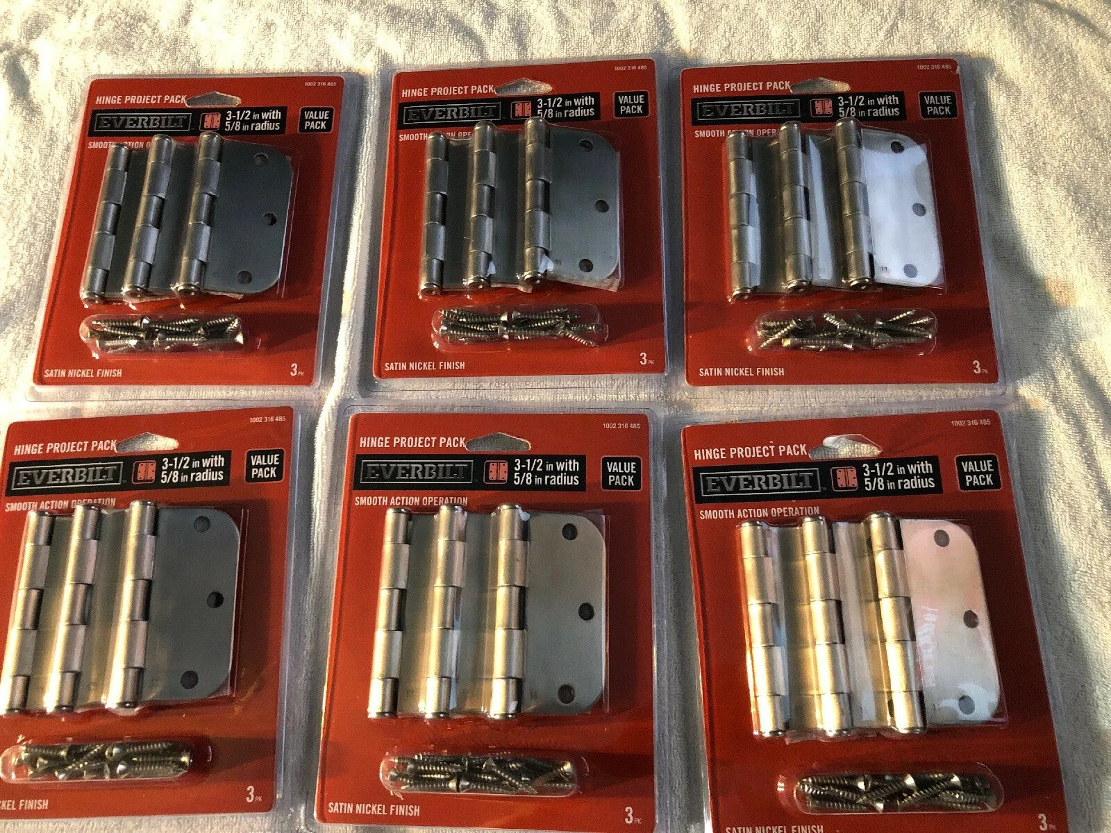 Everbilt 3-1/2 in. Satin Nickel Radius Security Door Hinges Value Pack Lot Of 6