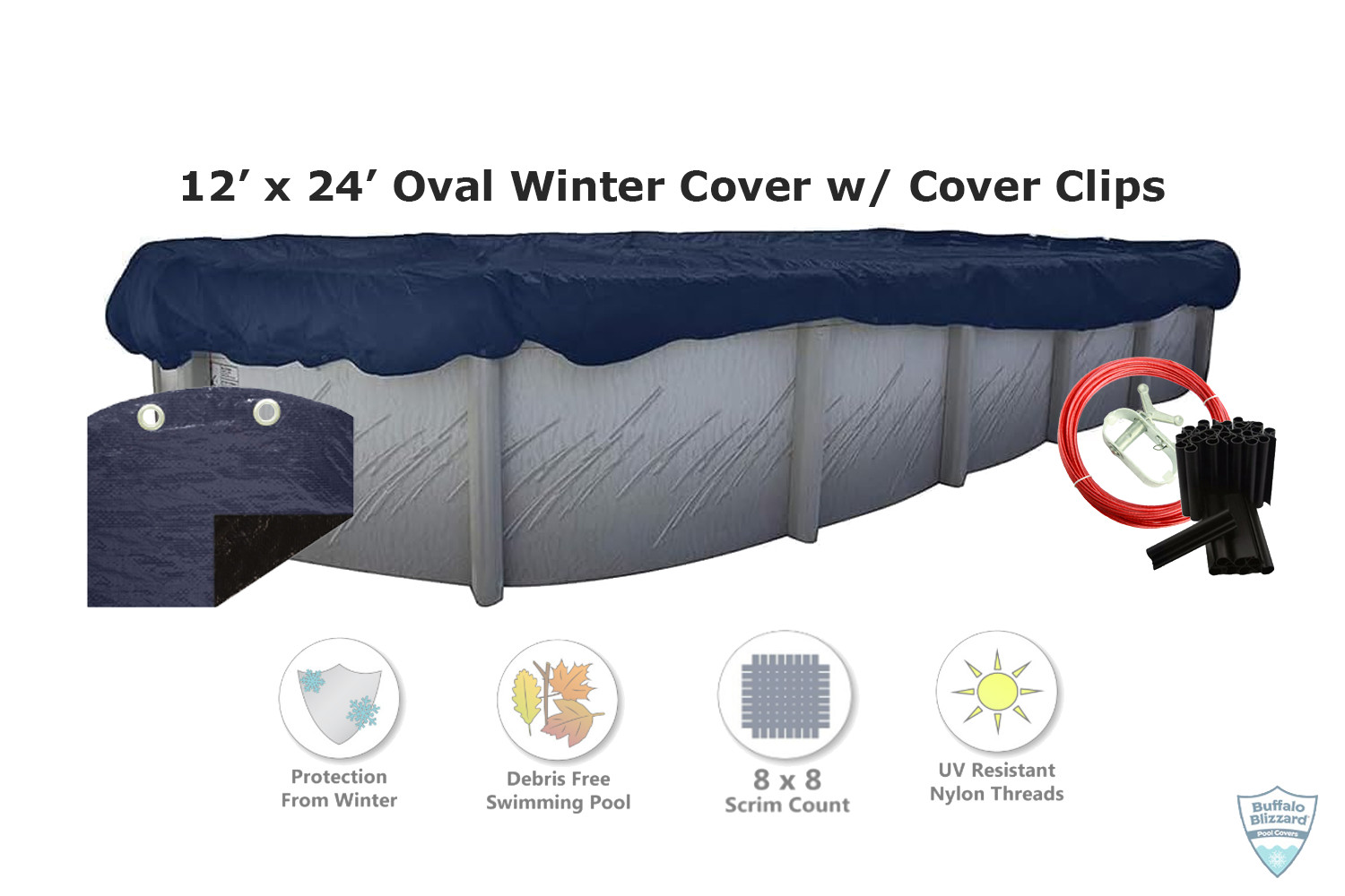 Buffalo Blizzard 12' x 24' Oval Deluxe Swimming Pool Winter Cover w/ Clips