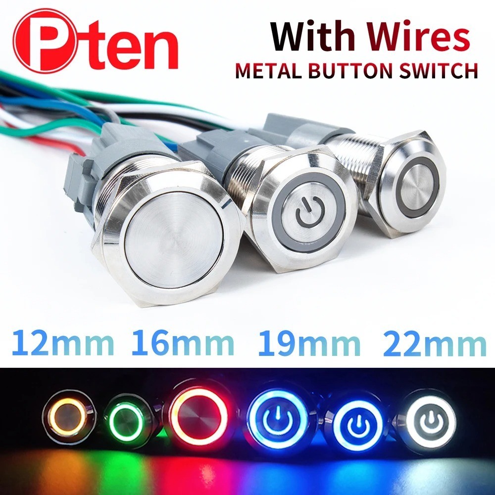 16mm 12V LED ON OFF Waterproof Stainless Steel Latching Push Button Power Switch