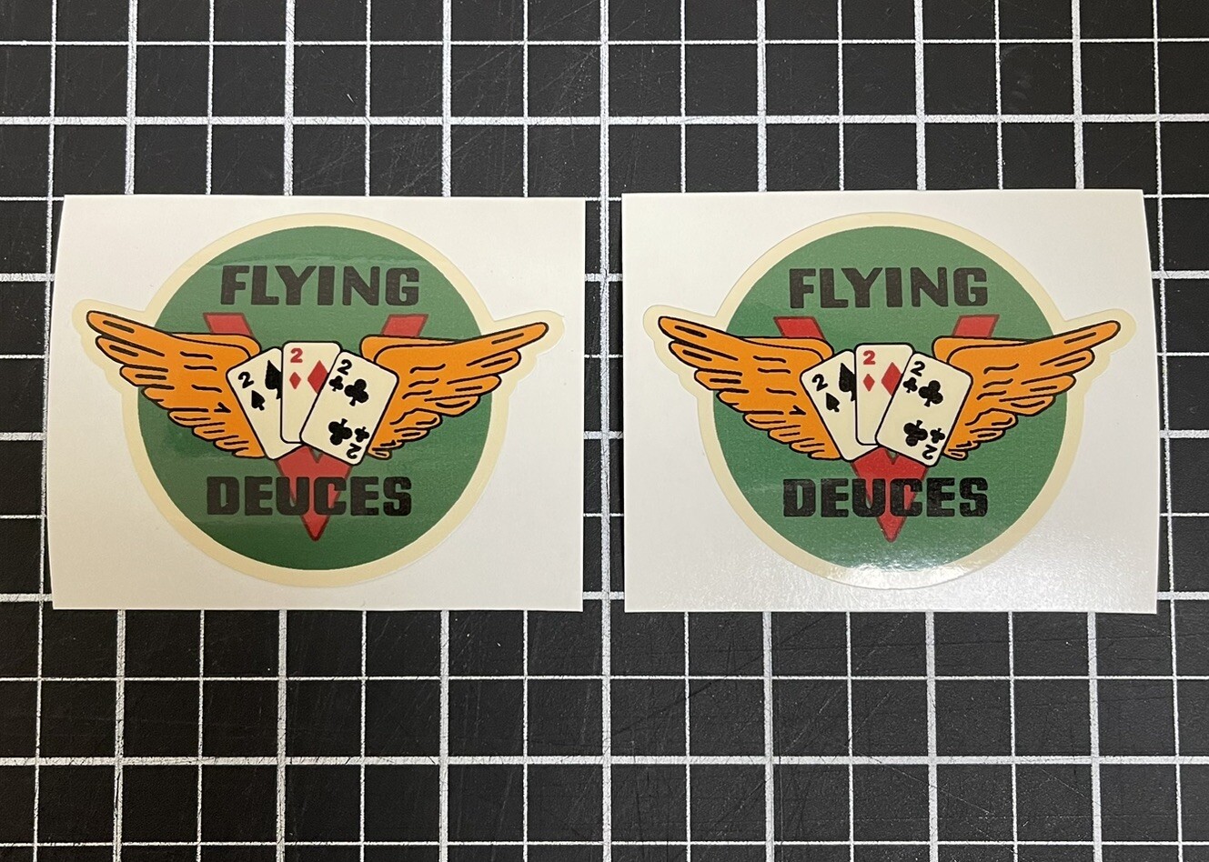 TWO NEW WW2 WWII USMC VMF 222 squadron insignia DECAL STICKER Flying Deuces