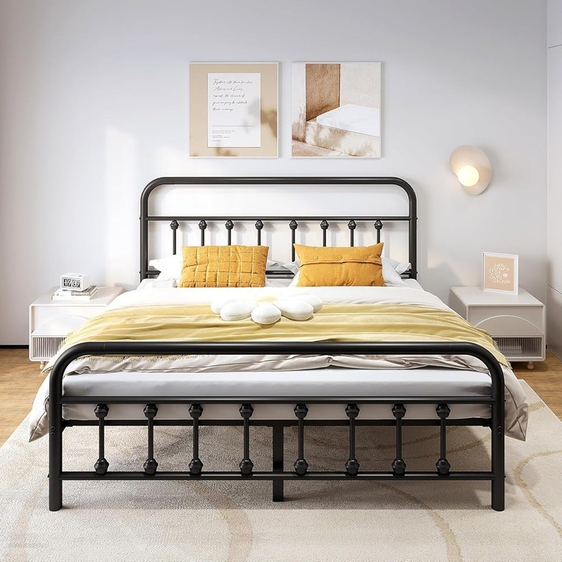 Metal Bed Frame Full Size w/ Headboard Structurally Stable Steel Slat Supported