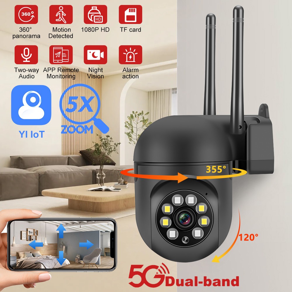 5G 1080P 360° Camara De Seguridad WIFI Inalambrica Para Casa Exterior Con Audio