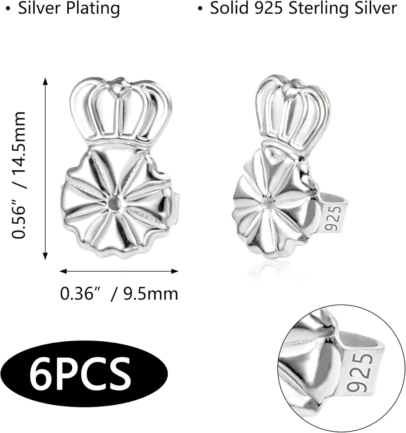 Earring Lifters Backs 925 Sterling Silver Earring Backs for Droopy Ears Adjustab