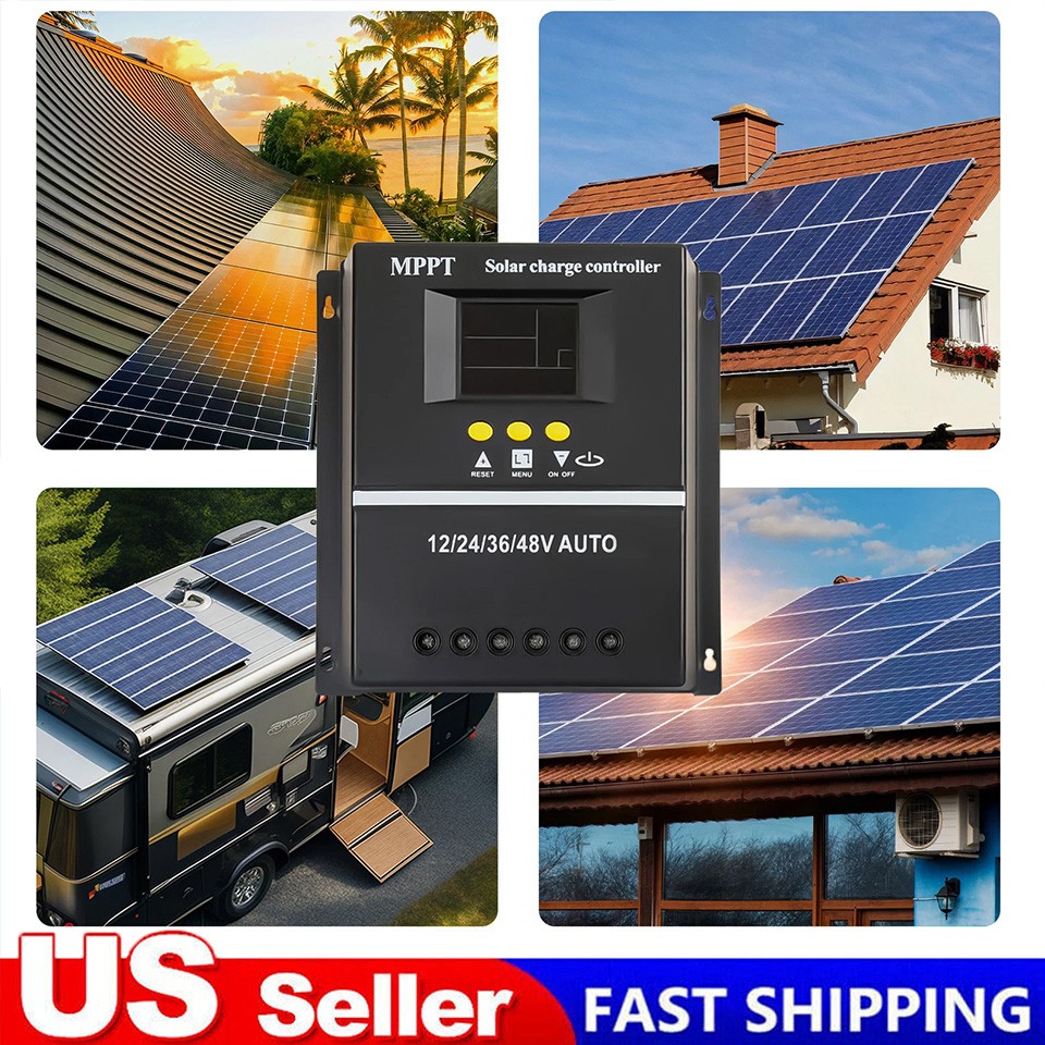 MPPT 12V/24V/36V/48V Solar Charge Controller Tools 100A LCD Dual USB