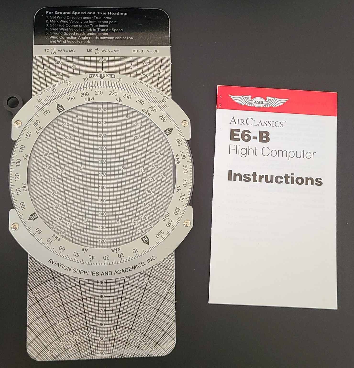 Asa E6B Metal Flight Computer with Rotating Plotter, Instructions And Cover