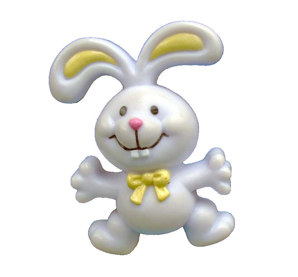 Russ PIN Easter Vintage BUNNY RABBIT Lilac Yellow BOW 1980s Holiday Brooch