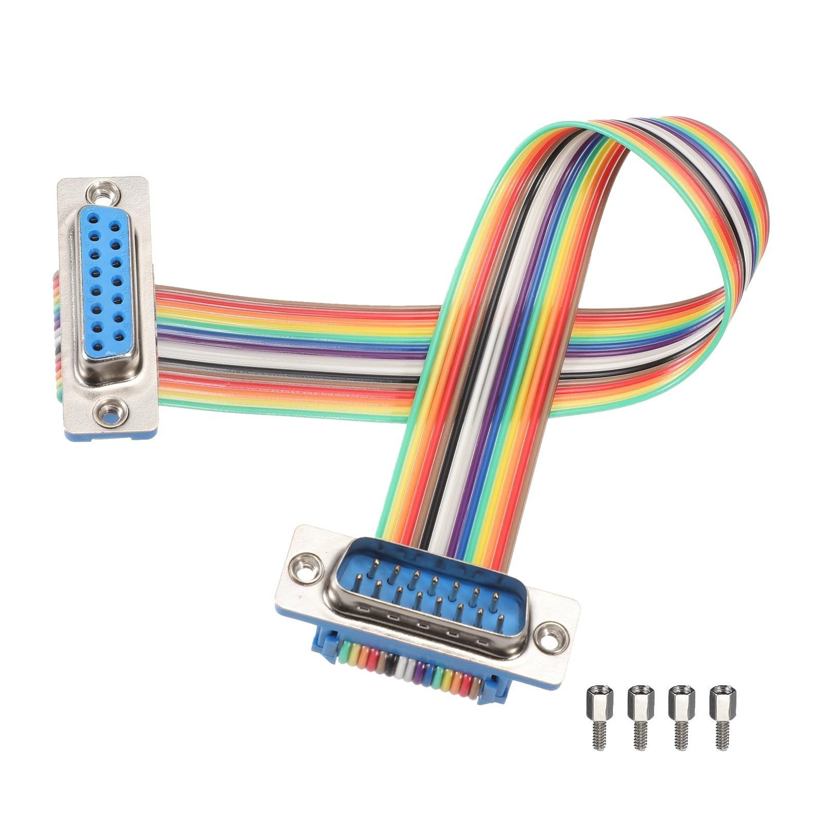 IDC Rainbow Wire Flat Ribbon Cable DB15 Male to DB15 Female 8 Inch Length 2.5...