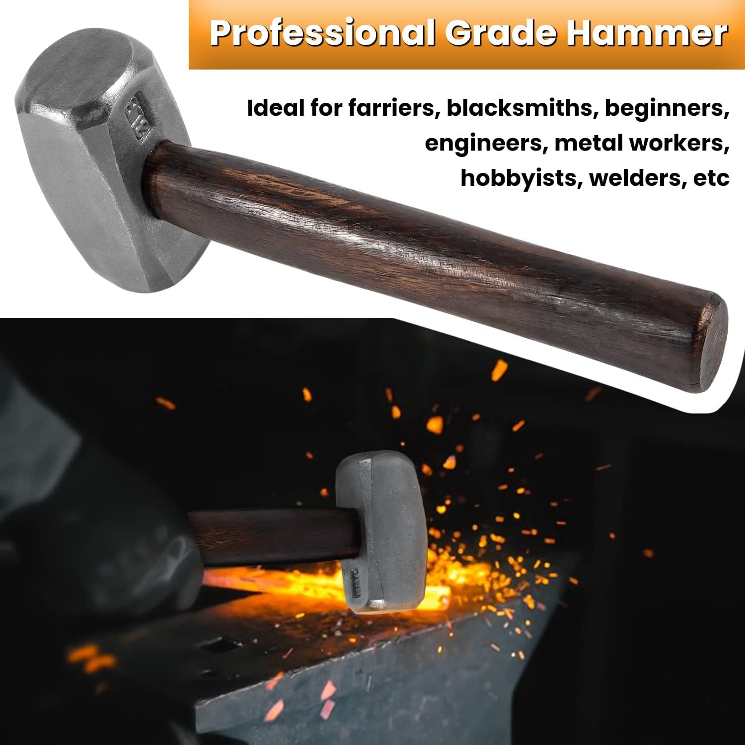 Blacksmith 3LB Handmade Forge Engineer Drilling Hammer Farrier Knife Maker Tool