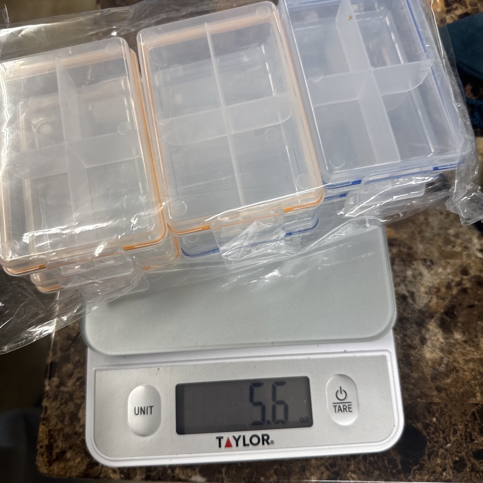 6 Pcs Clear Plastic Organizer Box Case 4 Grids Jewelry Storage Container 3.75”