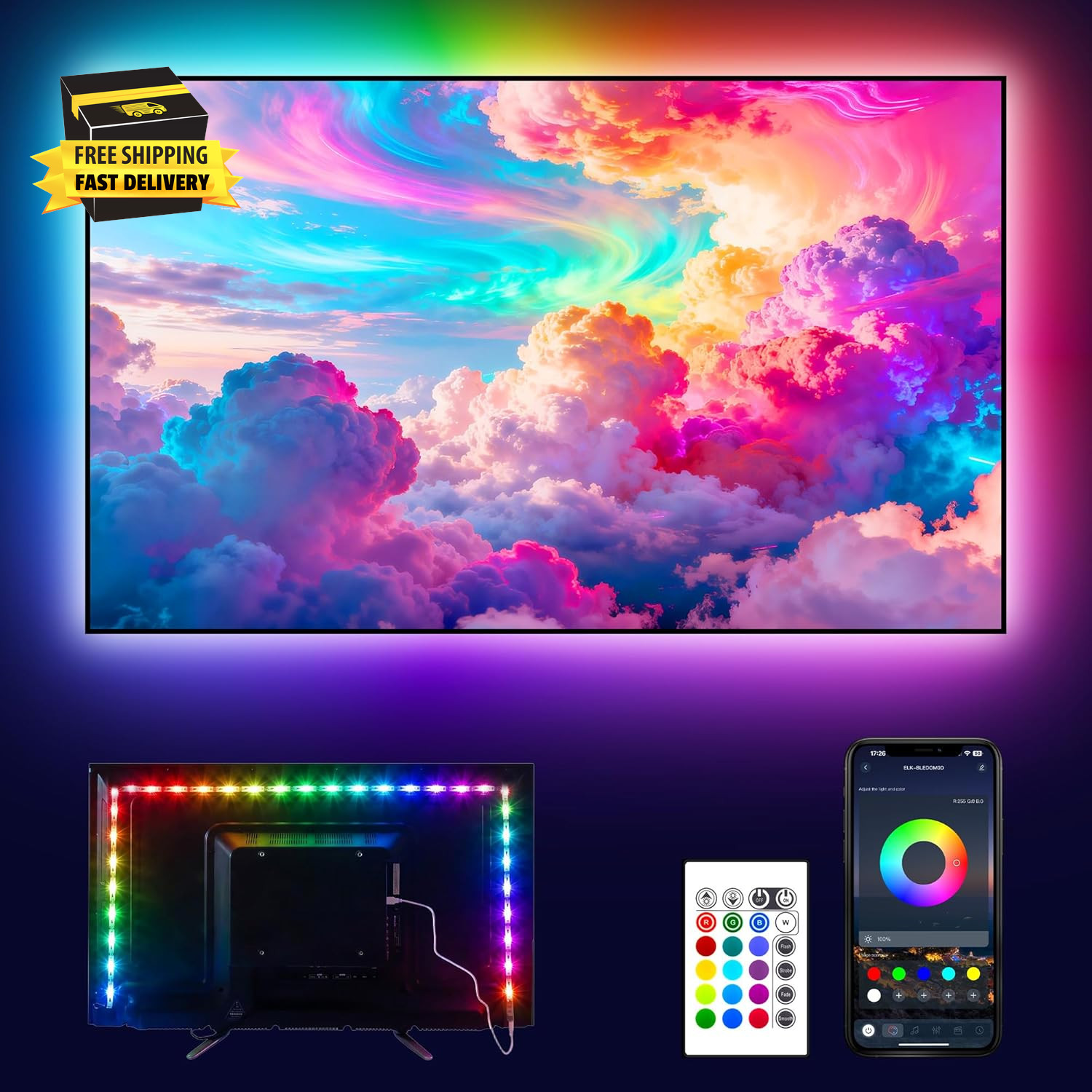TV LED Backlight for 40-60 Inch TV, 8.2Ft LED Lights for TV with Bluetooth APP &