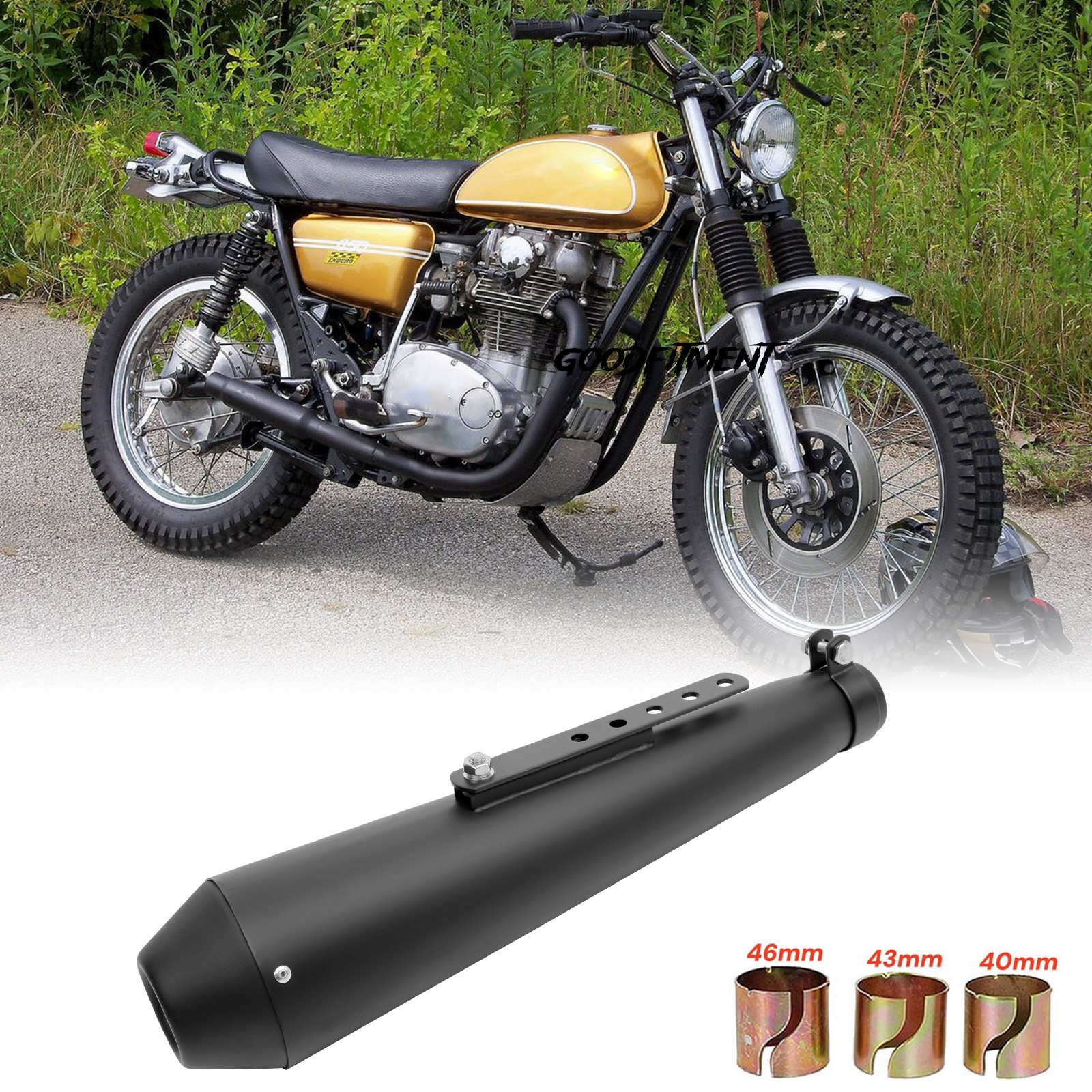 Motorcycle Black Exhaust Muffler 1.5-2" Inlet For Yamaha XS650 XS550 SR400 SR500