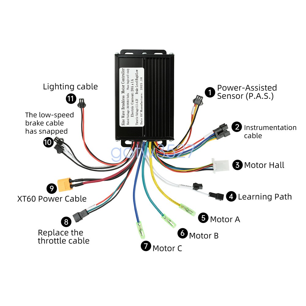 36V 48V 64V 30A Sine Wave Brushless Motor Controller 750-1500W Three-Mode Driver