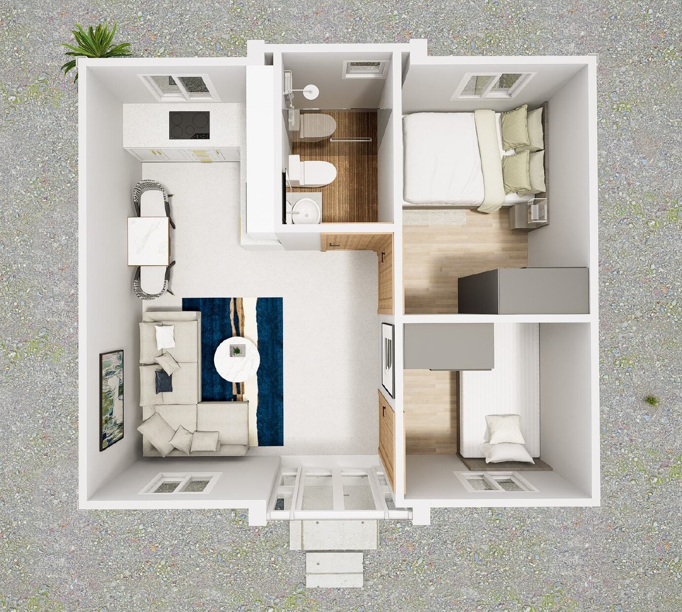 400sqft Tiny Home Plans with 2 Bedrooms - Architectural Plans