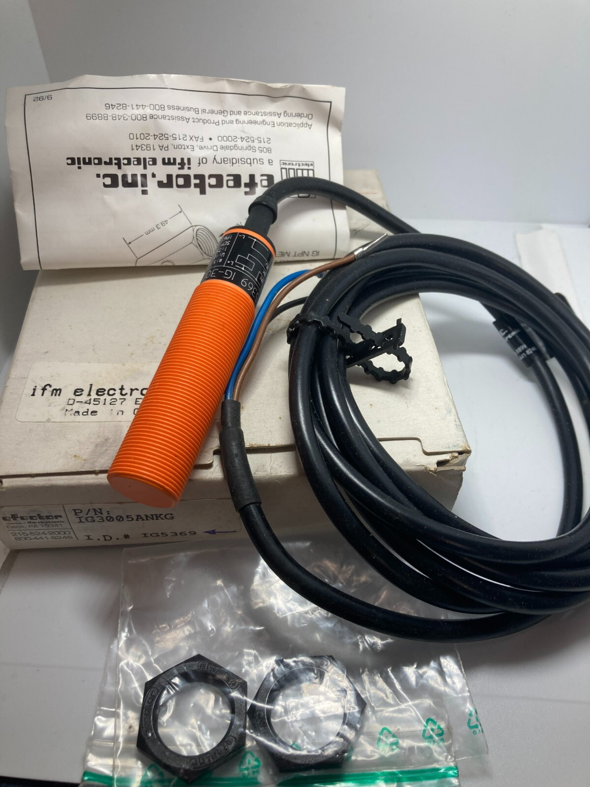 EFECTOR IG3005ANKG INDUCTIVE SENSOR 5MM SENSING 10-55VDC NIB