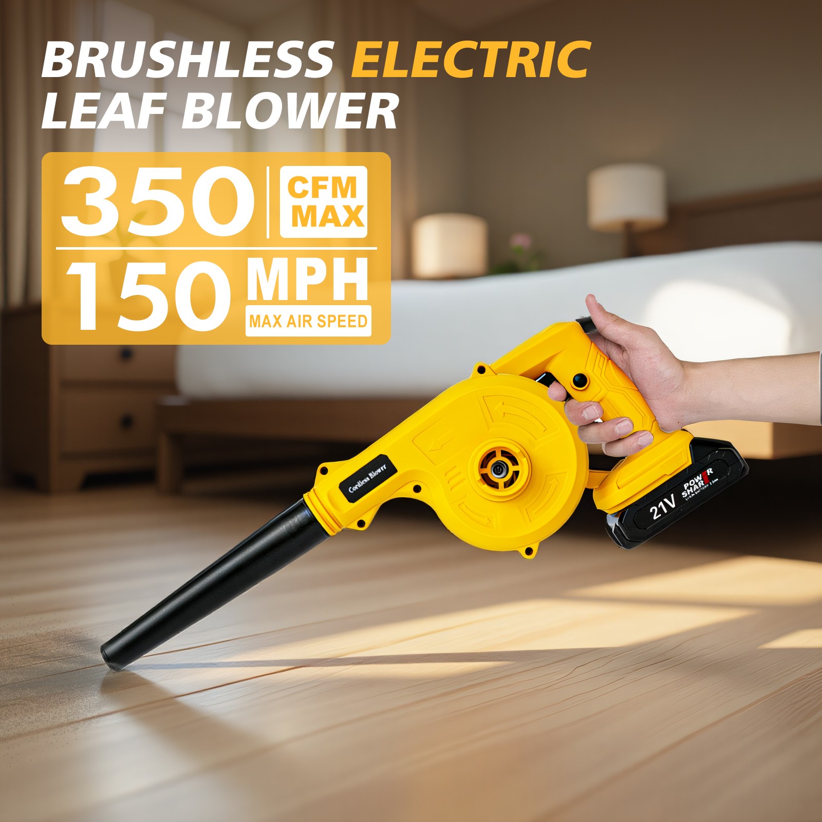 350CFM Cordless Leaf Blower Vacuum Handheld Electric Leaf Blower 2*2.0ah Battery