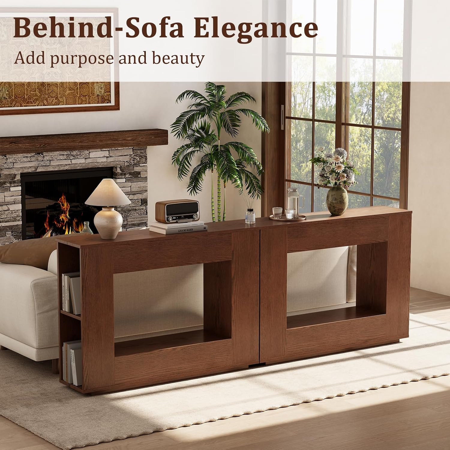 Walnut Console Table with Storage, 47.2" W Farmhouse Entryway Table, Long Sofa T