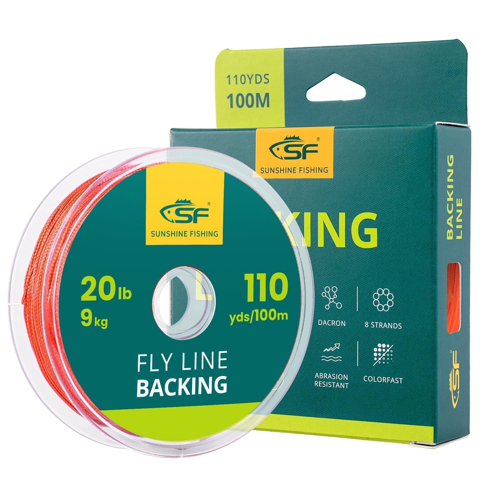 SF Braided Fly Fishing Trout Line Backing 20LB 100m/108yds, Orange-100m-New