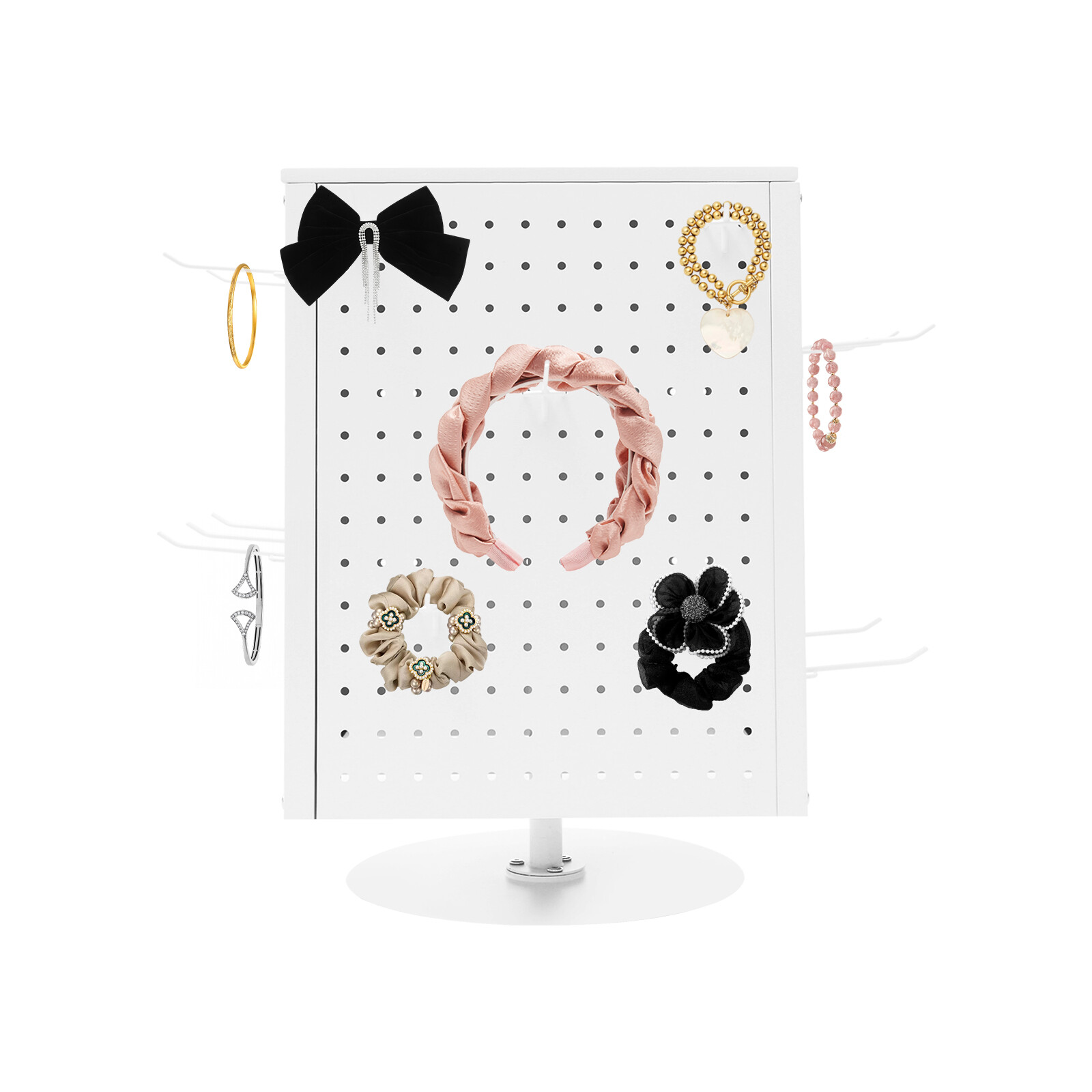 Pegboard Rotating Display Stand, 4 Sided Spinning Peg Board Display, w/ 20 hooks