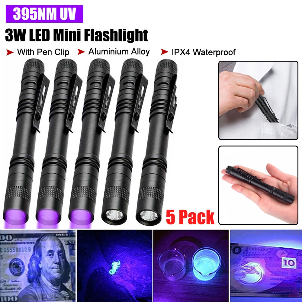 395 nm UV LED Flashlight Light Penlight Black Light Portable Ultra Violet Pocket
