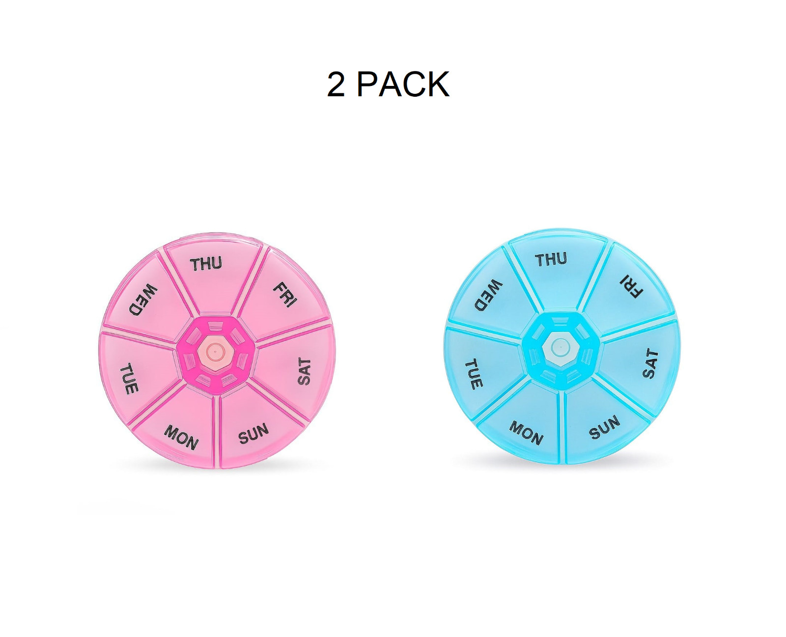 2 Pack 7 Day Round Pill Organizer Weekly Medicine Vitamin Case Portable