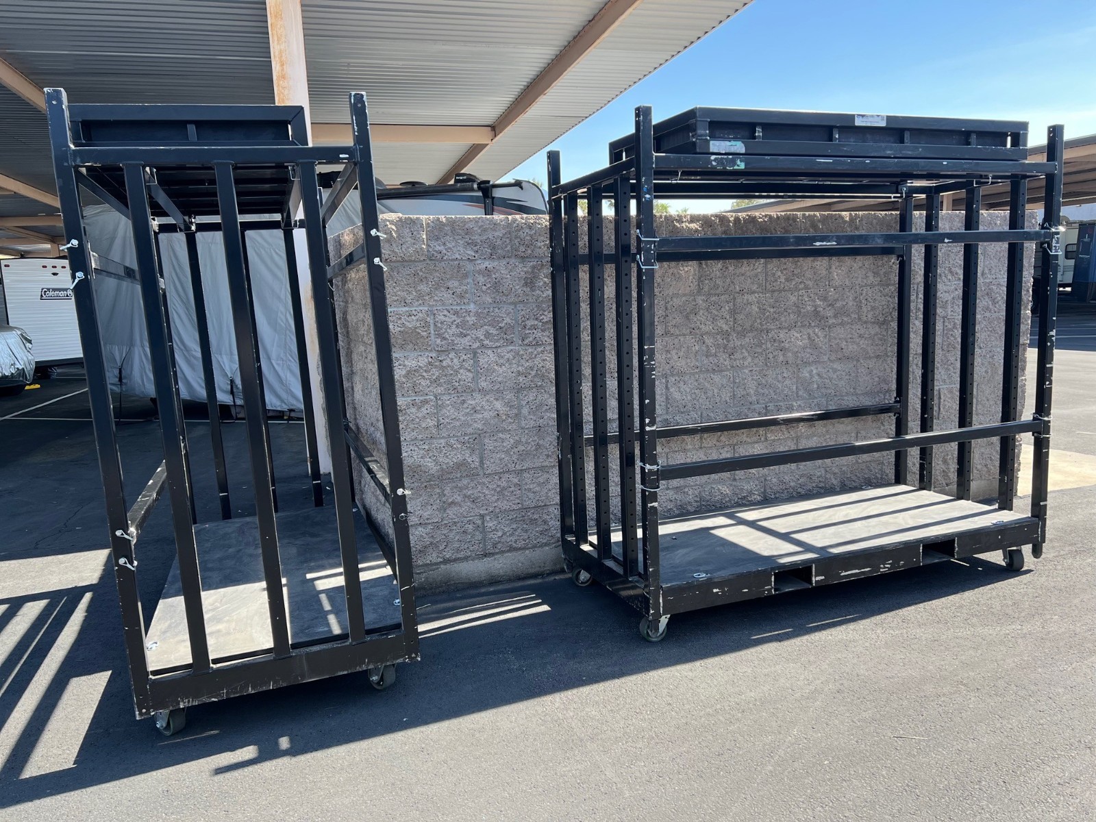 Lot of 2x TYLER TRUSS V2 LIGHT RACK 84”l x 36.5”w x 81.5h w/ ROOF BASKET
