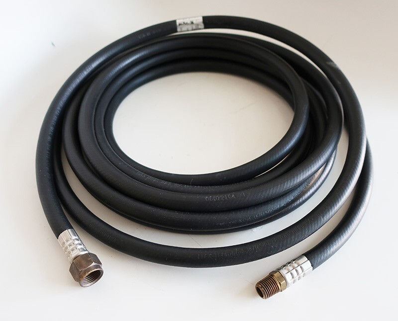 12 FT FLEX-TECH 5/16" LP GAS HOSE, MAX 350 PSI, 5/8" FEM, 3/8" MALE, MADE IN USA