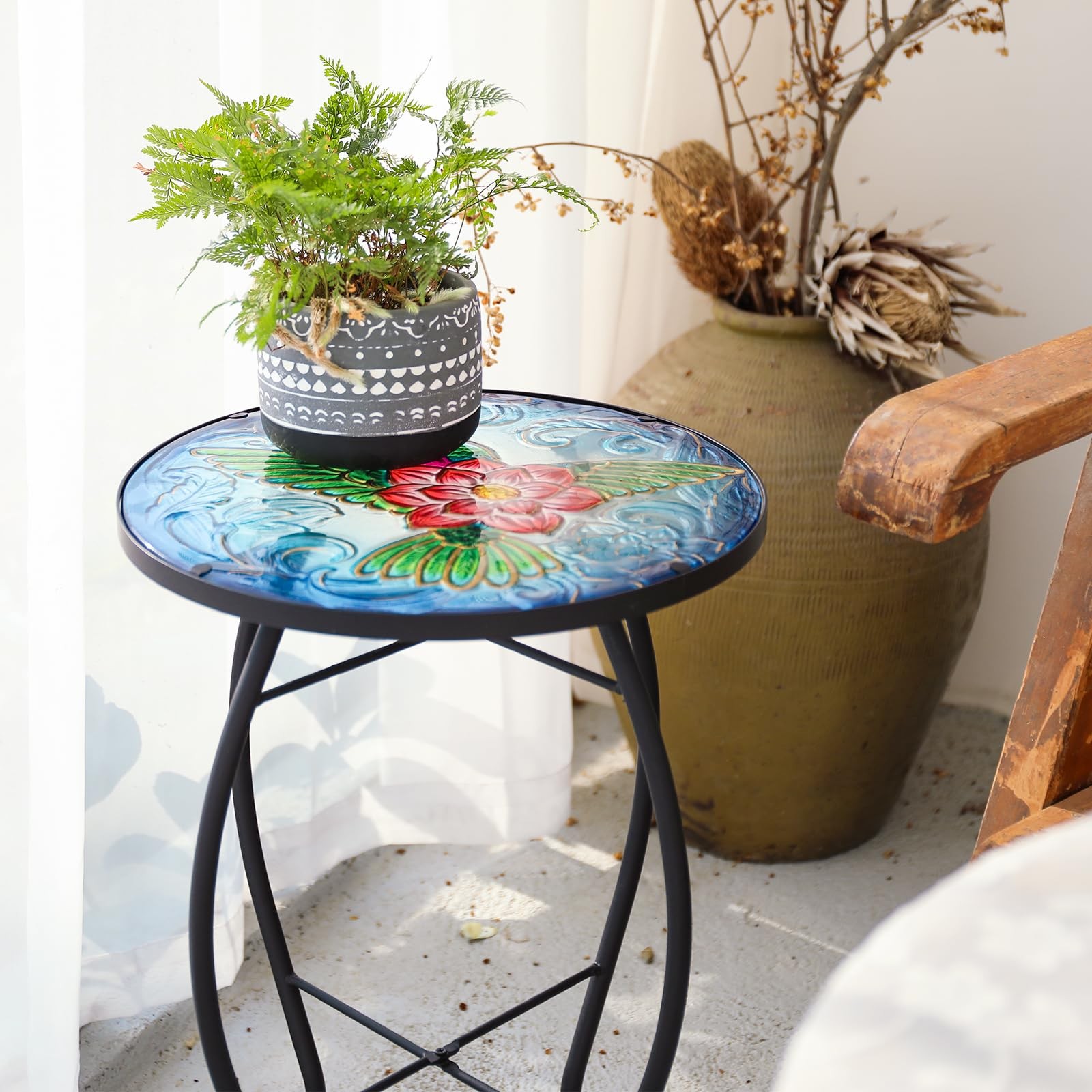 Patio Side Table Outdoor Accent Bistro Coffee Plant End Small Porch Indoor Round