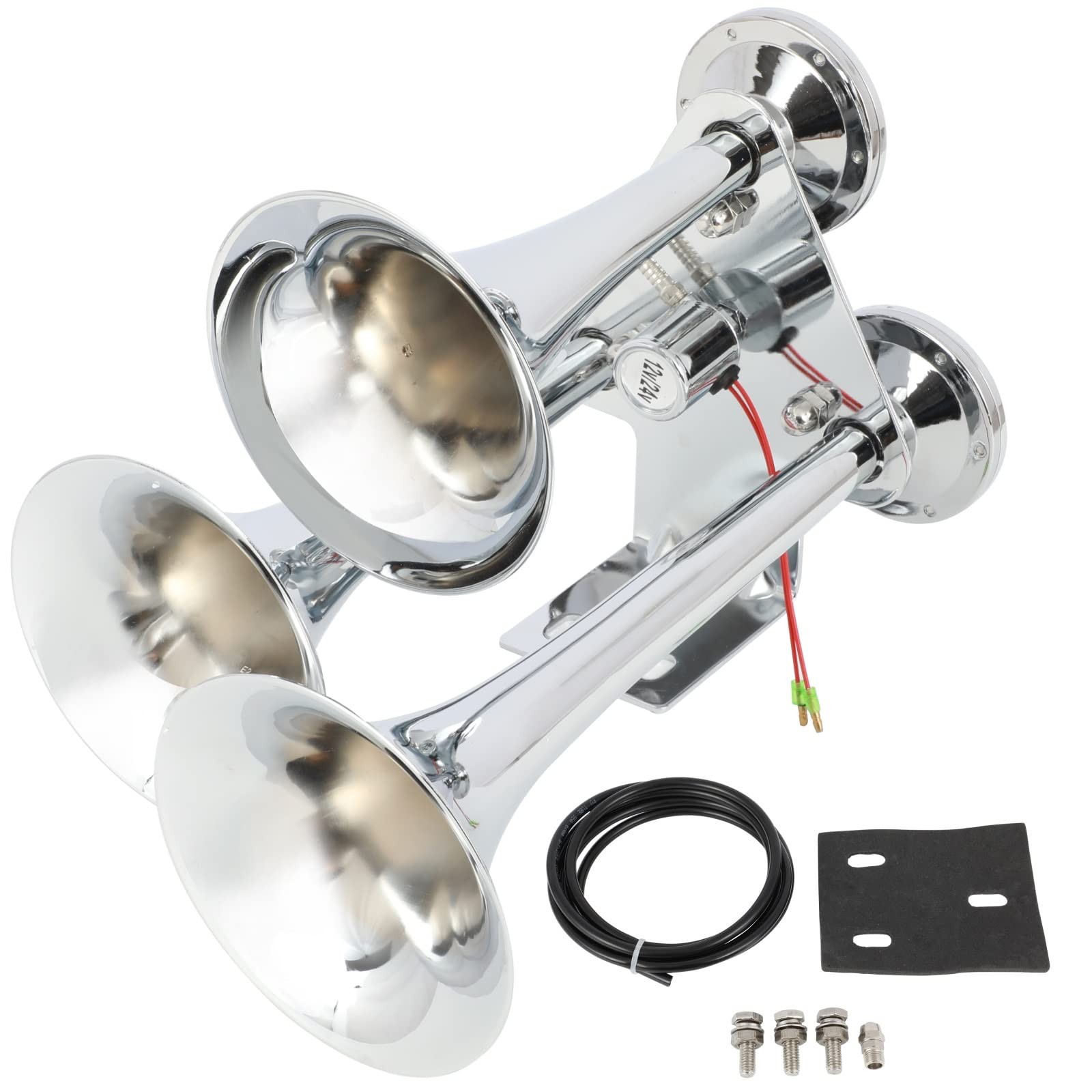 Train Horn Triple Brass Trumpet 152dB 12V/24V for Semi Pickup Truck RV SUV