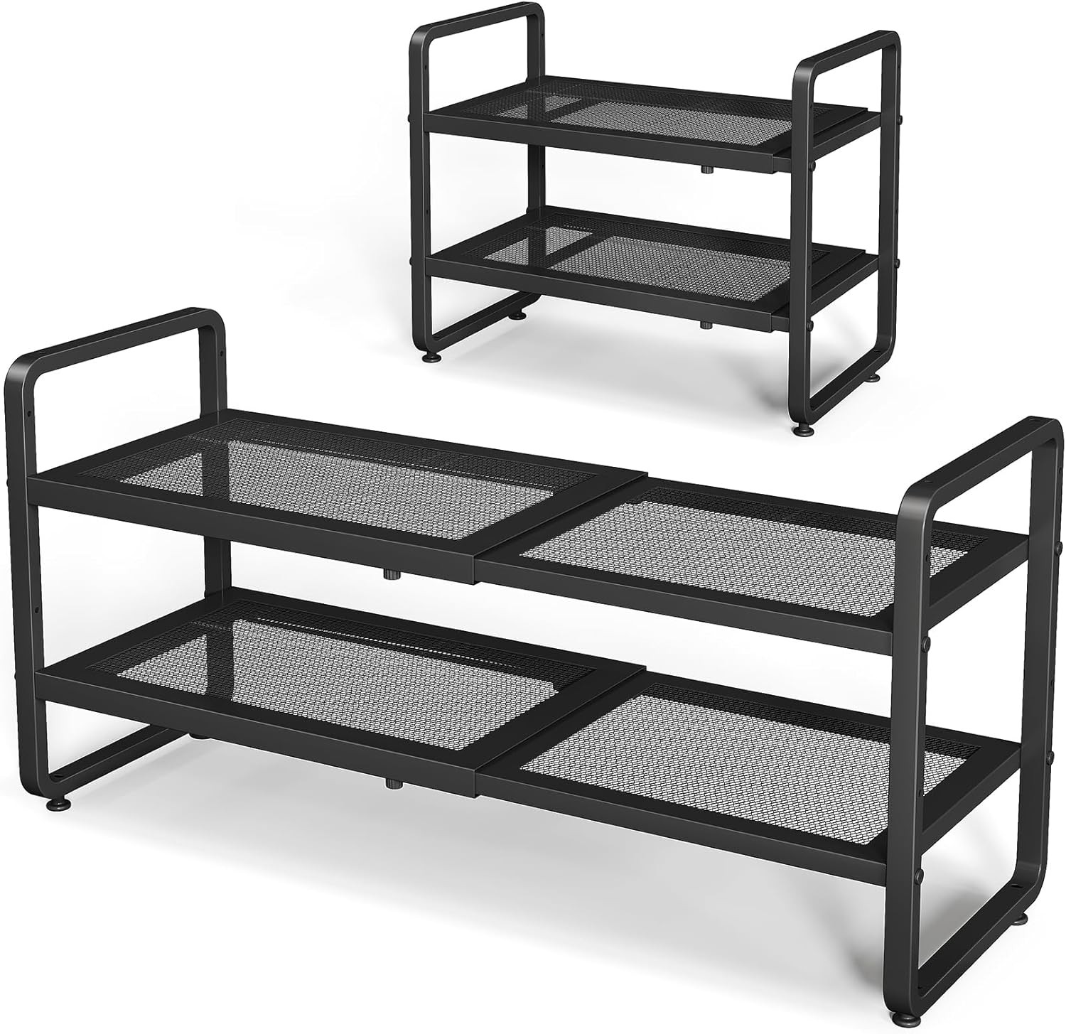 Adjustable 2 Tier Metal Shoe Shelf Black