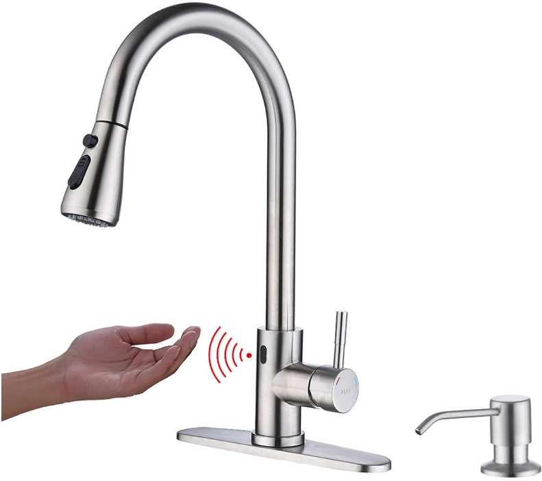 Grifo Cocina con Sensor Táctil Extraíble y Dosificador Jabón Acabado Níquel Cepi