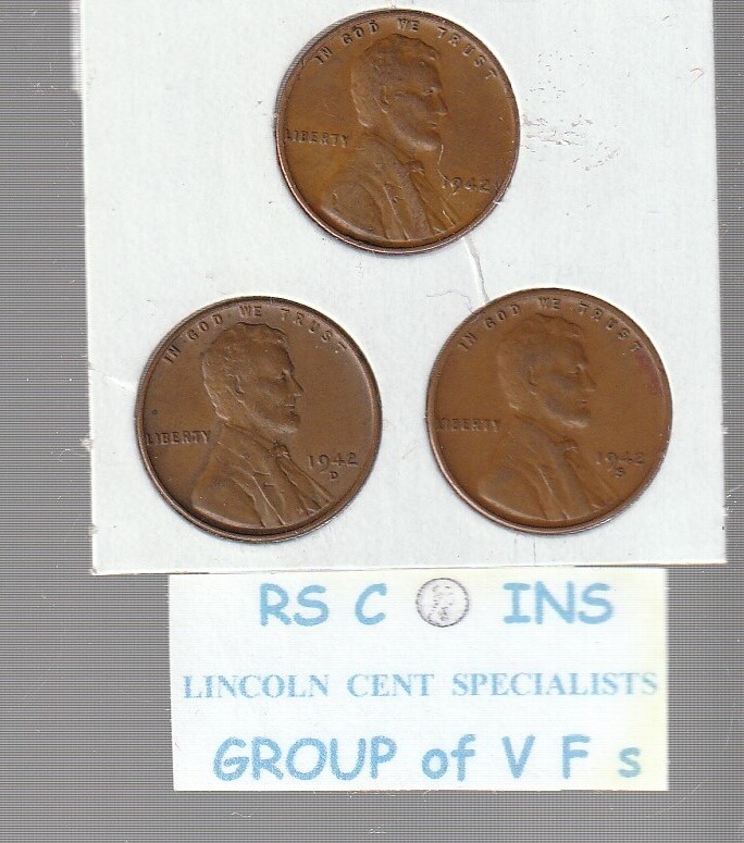 1942 1942D 1942S/1943 1943D 1943S 1944 1944D 1944S~ LINCOLN CENTS  V F CONDITION