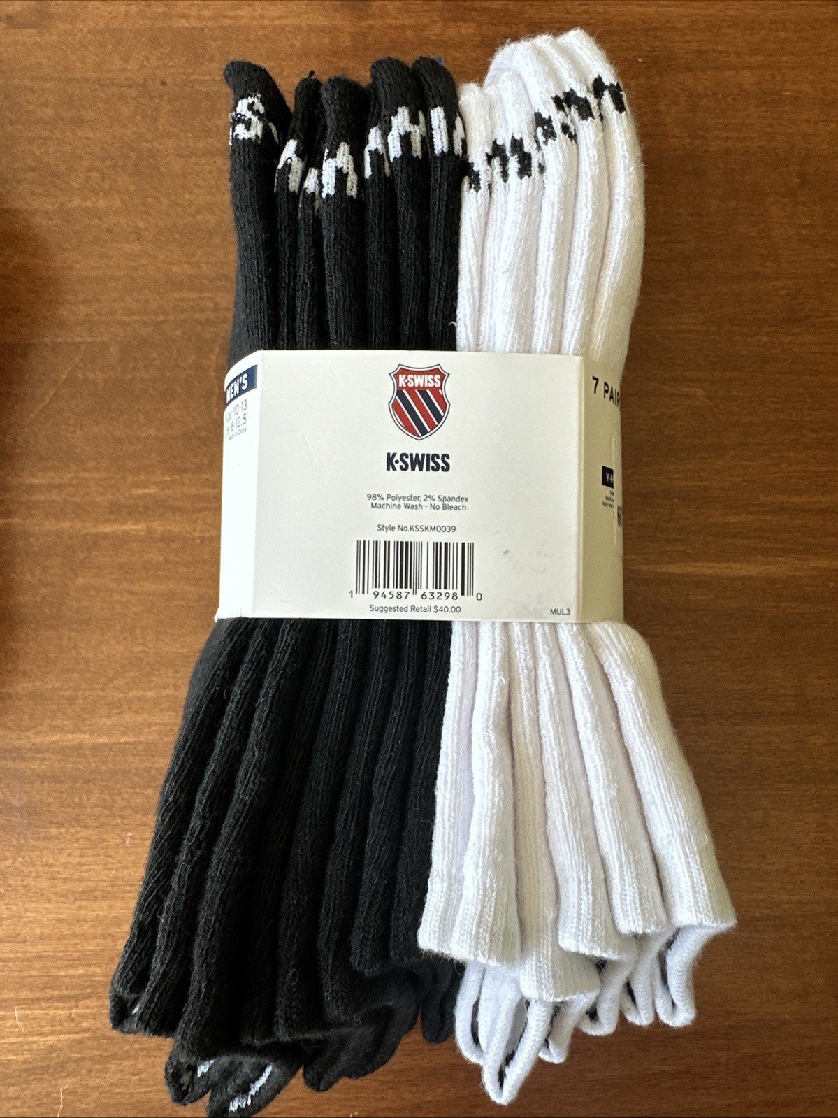 K•Swiss Men’s 7 Pack Of Black And White Sz 10-13 Sock Sz 6-12.5 Shoe