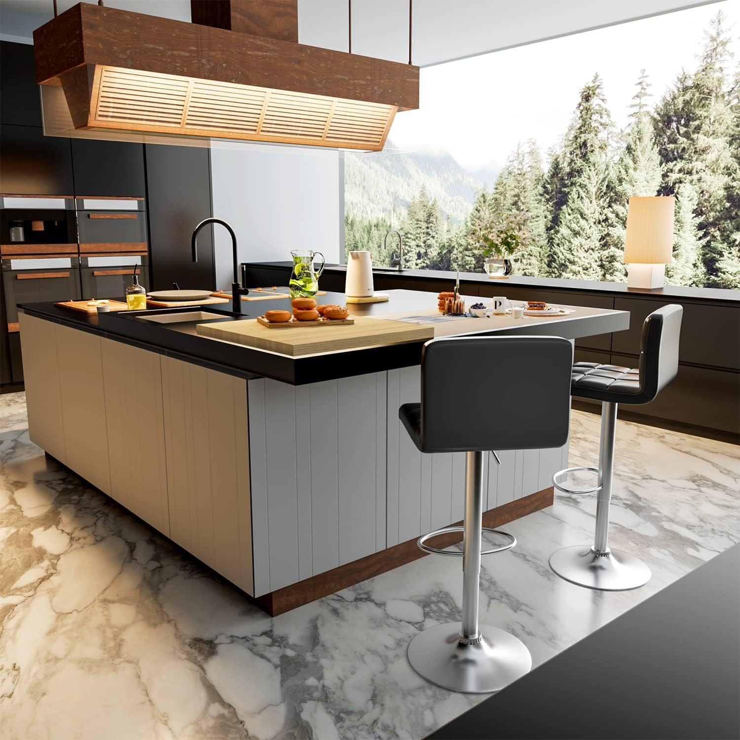 Bar Stools Modern PU Leather Adjustable Swivel Barstools, Armless Hydraulic