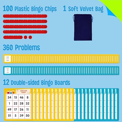 360 Math Problems - 2 Educational Board Addition & Subtraction Bingo Game