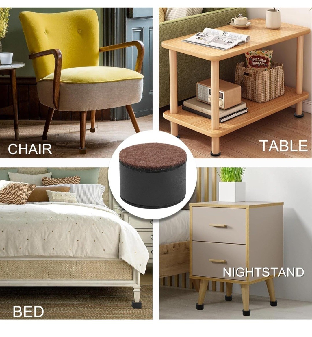 Furniture Risers Carbon Steel Foot Pads 6cm Height Bed Table Chair Set of 4