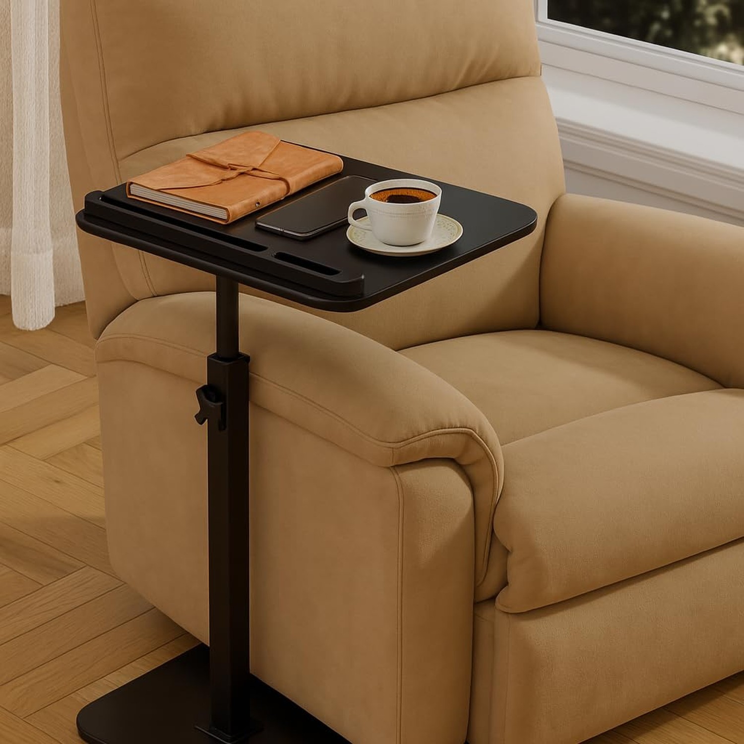 Adjustable Bamboo C Table for Couch, 360° Swivel Laptop Table | Height-adju