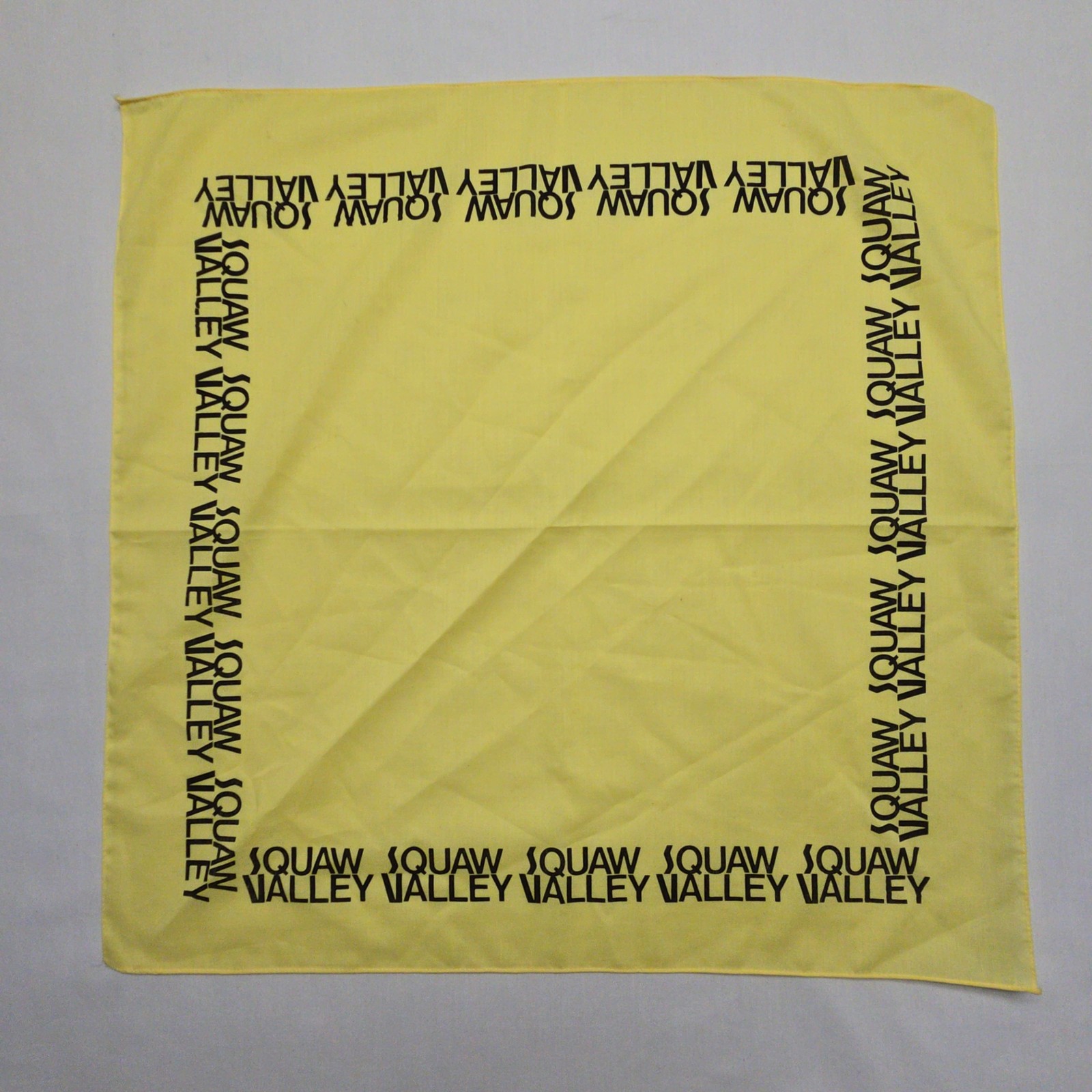 Vintage Squaw Valley Yellow Bandana Scarf Cotton Ski Resort Souvenir