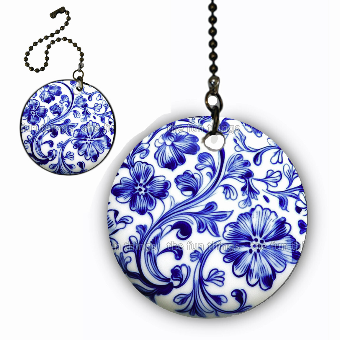 2 x Delft Blue White Floral Ceiling Fan Lighting Pull Chain Fan Extension Chain