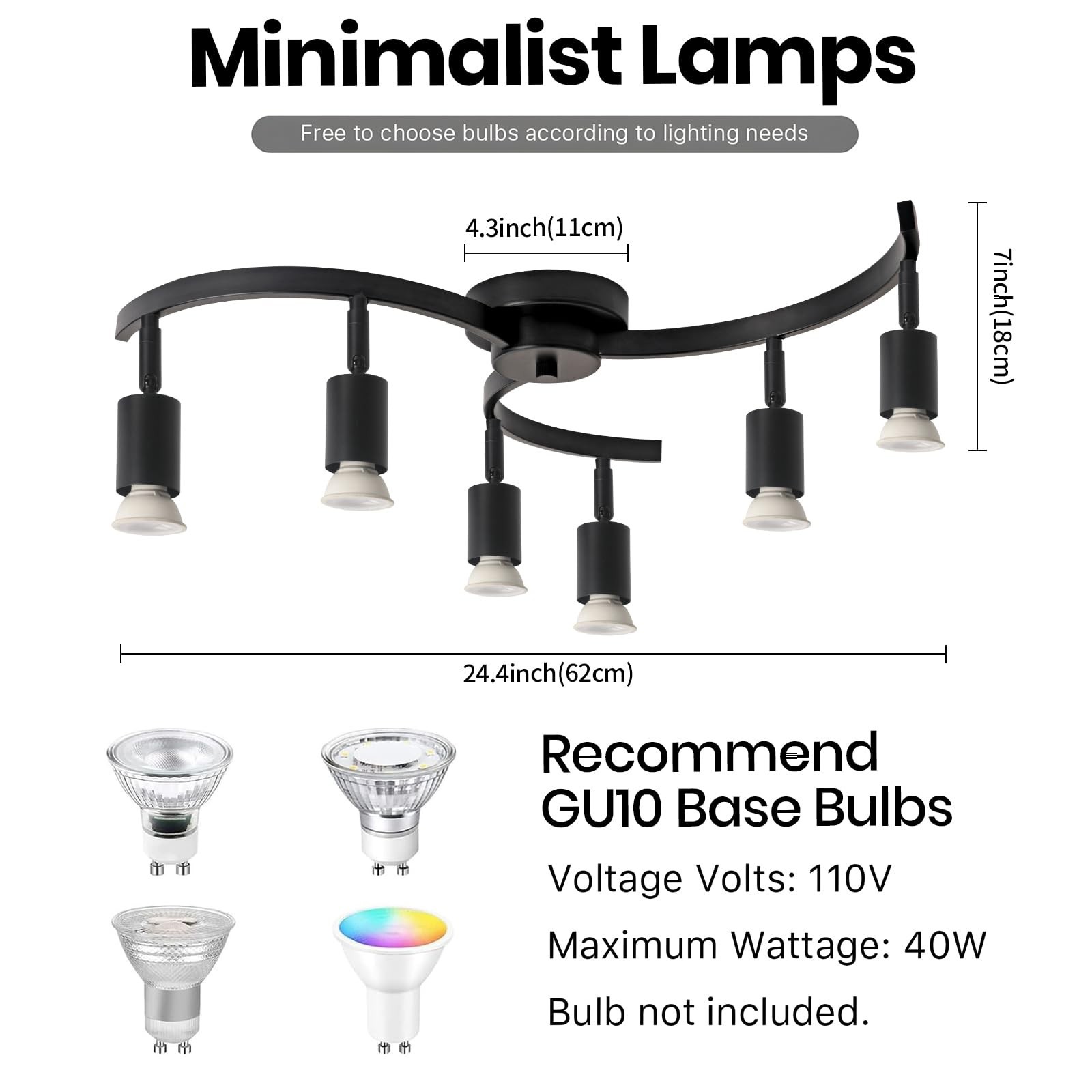 SEEBLEN 6 Light Track Lighting Fixtures Ceiling, Flexibly Rotatable Light Hea...