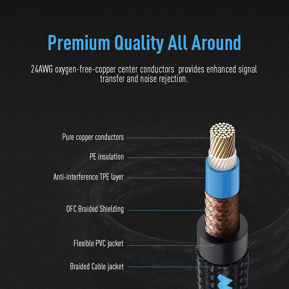 Guitar Cable 10ft Guitar Amp Cord Instrument Cable for Bass Electric Guitar