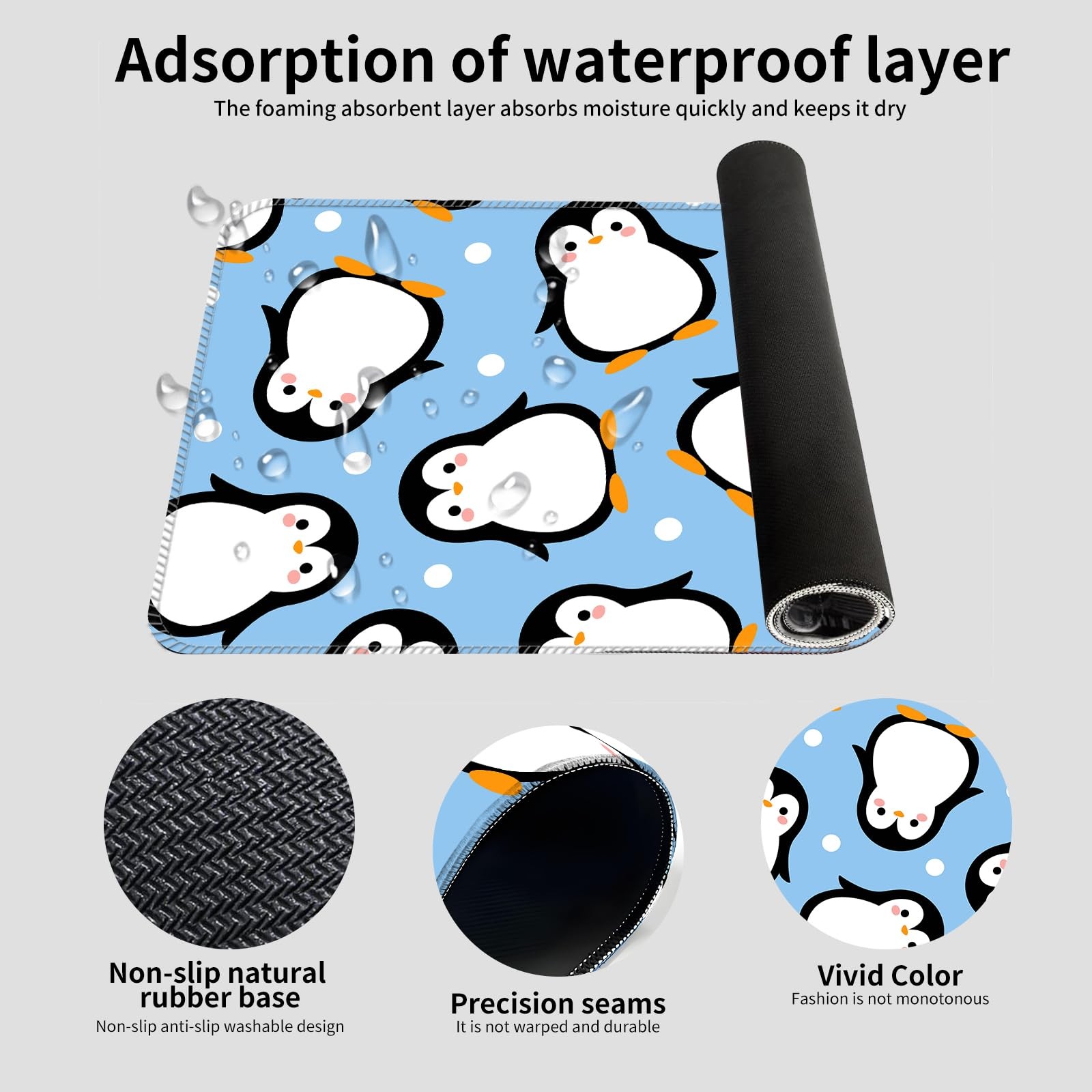 ALTEKO Large Gaming Mouse Pad, Computer Mat, Funny Blue Cute Penguins