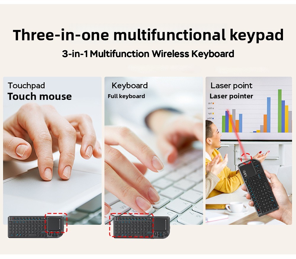 NEW-K808V2 Mini Wireless Keyboard Touchpad 2.4G/Bluetooth Laser Pointer