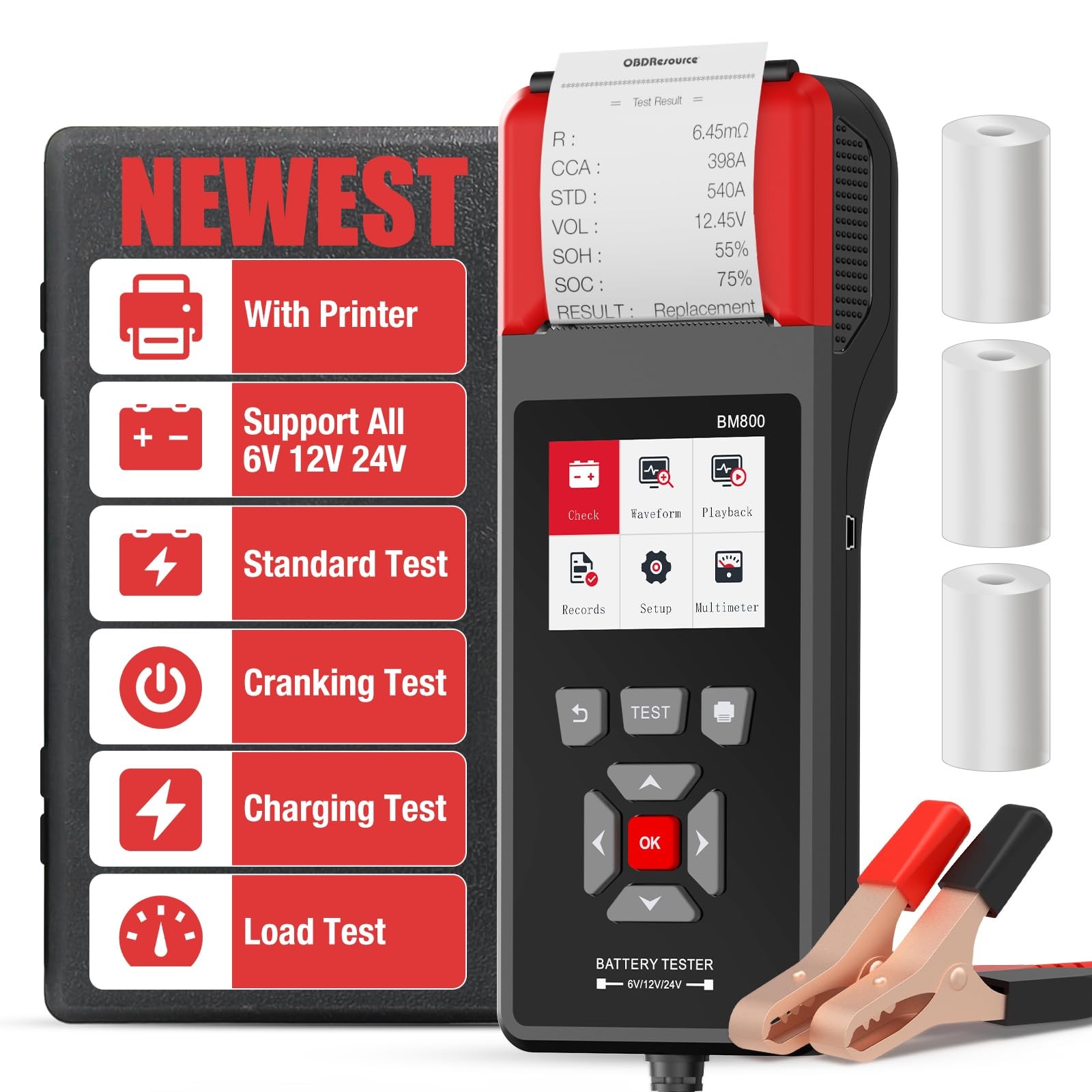 6V 12V 24V Heavy Duty Truck Car Battery Tester Diagnostic Test Tool w/Printer US