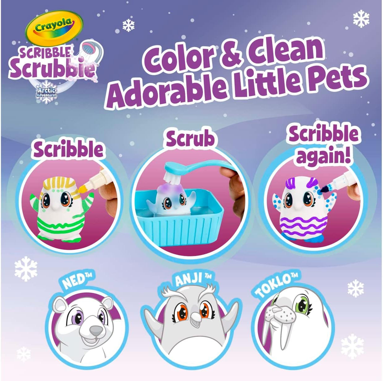 Scribble Scrubbie Pets Arctic Snow Explorer, Color & Wash Creative Toy, Gift for