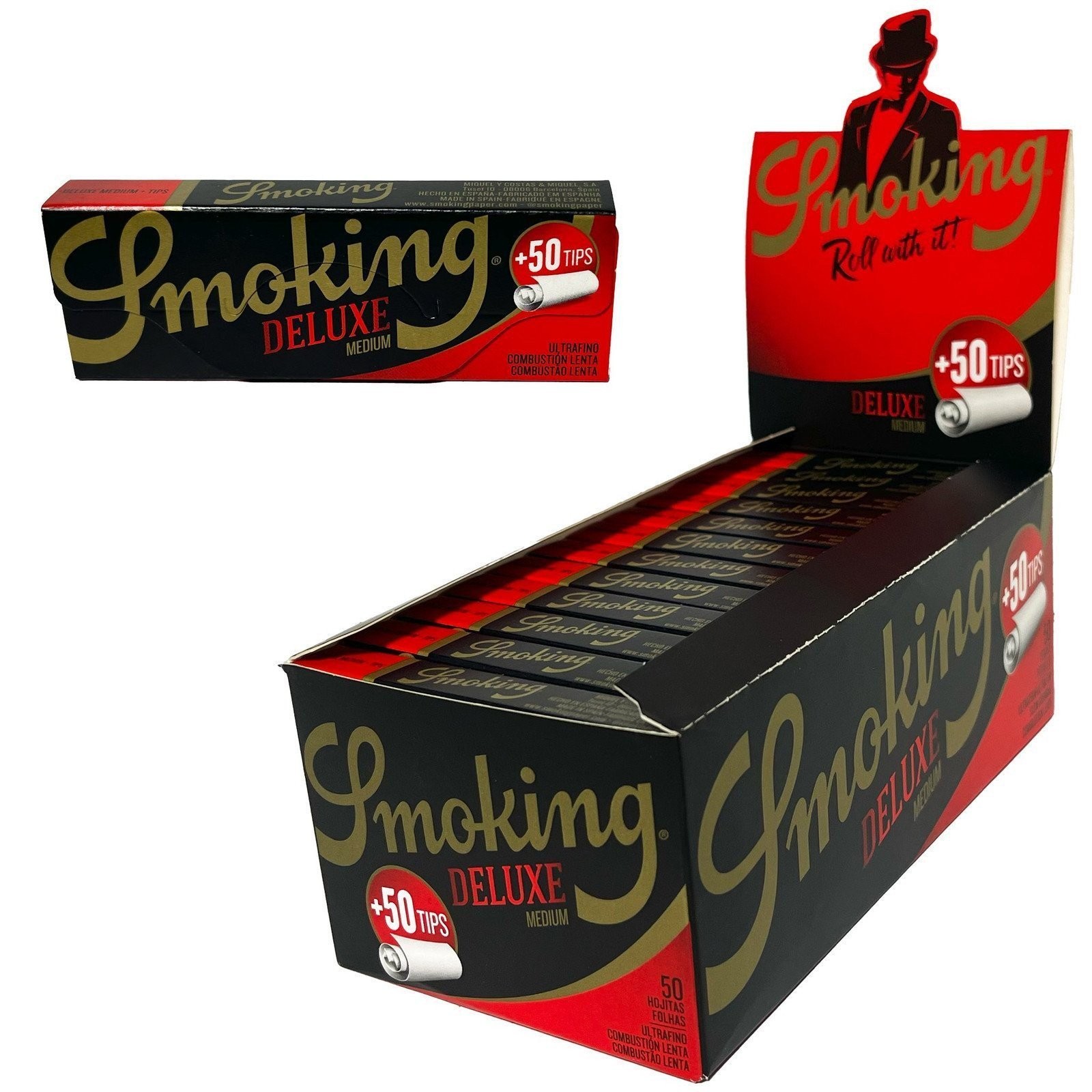1 Box (24) - Smoking Deluxe Medium Size 1 1/4 Rolling Paper + Tips