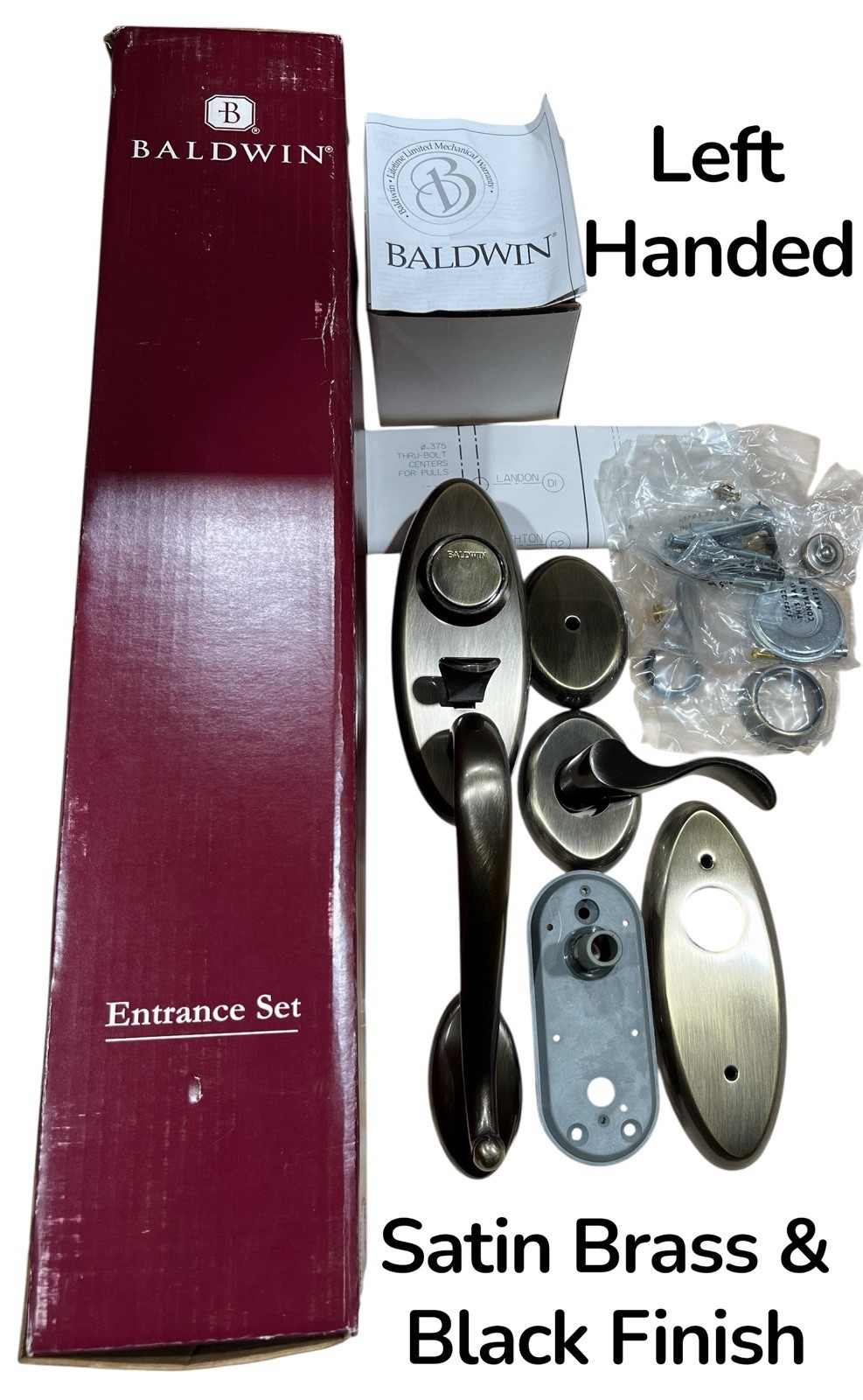 Baldwin 85345-050-2LFD Full Dummy Kit Landon Series Satin Brass-Black Finish NOS