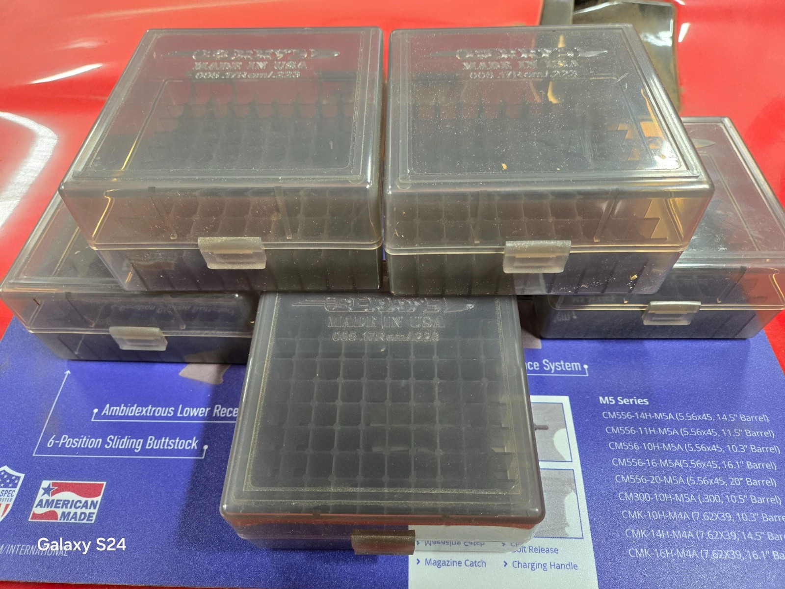 (5) x BERRY'S PLASTIC AMMO BOXS, SMOKE/BLACK 100 Round 223/556/300BLK